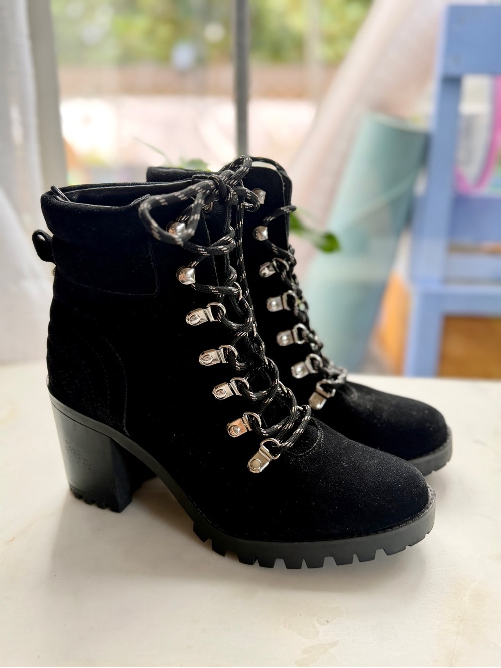 1901 Black Lace-Up Lug Heel Ankle Boots